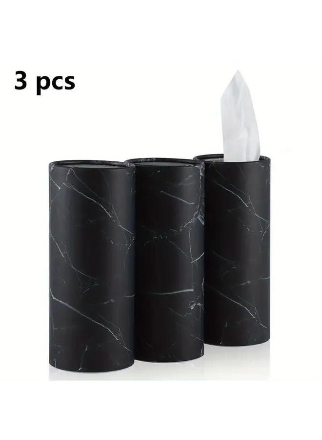 Black Marble Car Cup Holder Tissue Dispenser Compact Round Design - Image 2